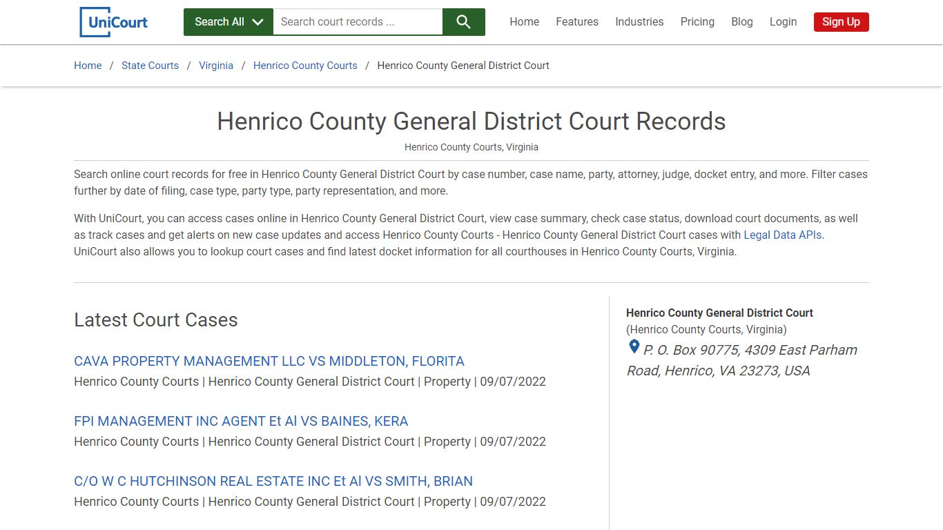 Henrico County General District Court Records | Henrico | UniCourt